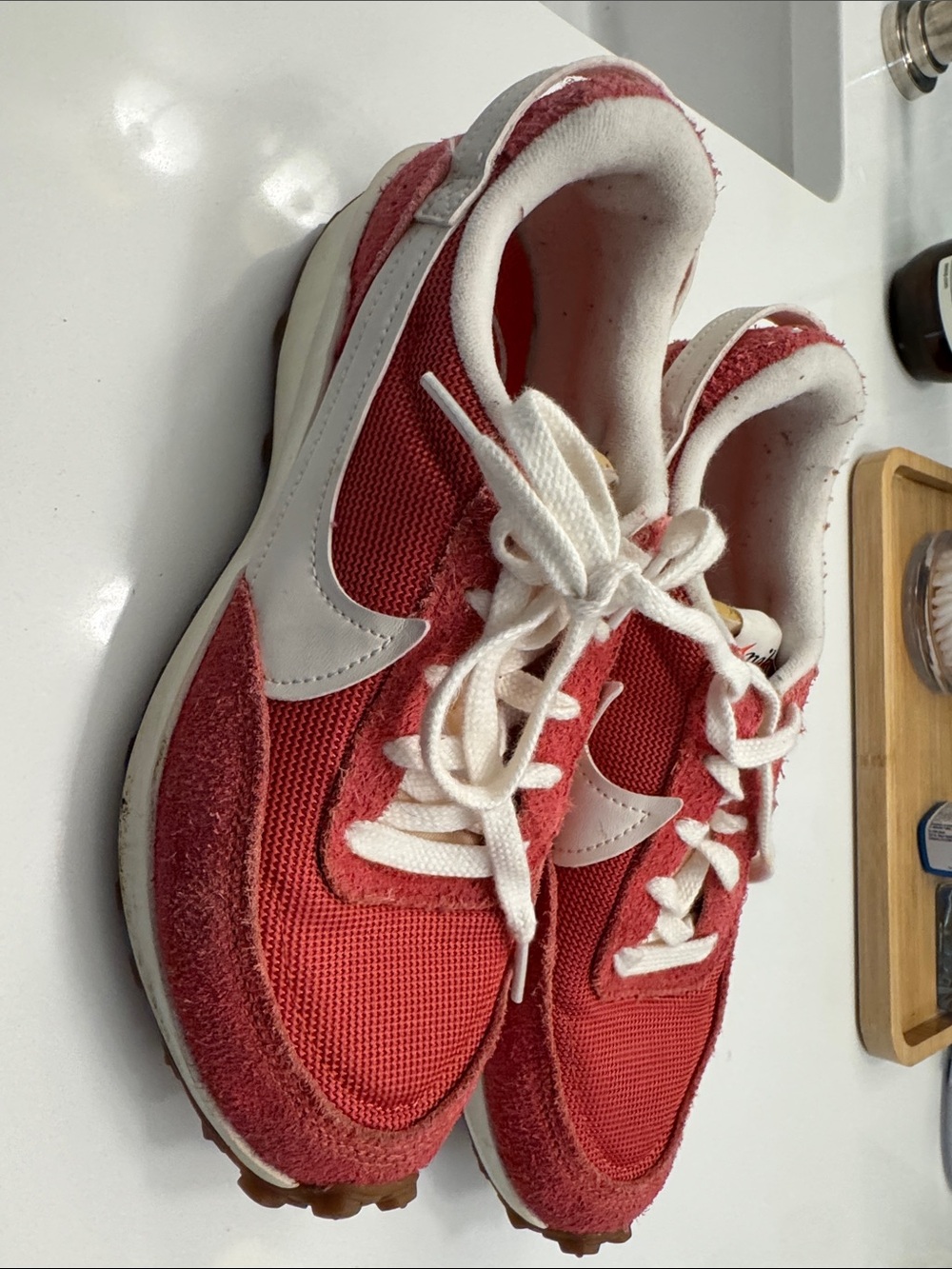 Nike Women's Red and White Retro Running Sneakers